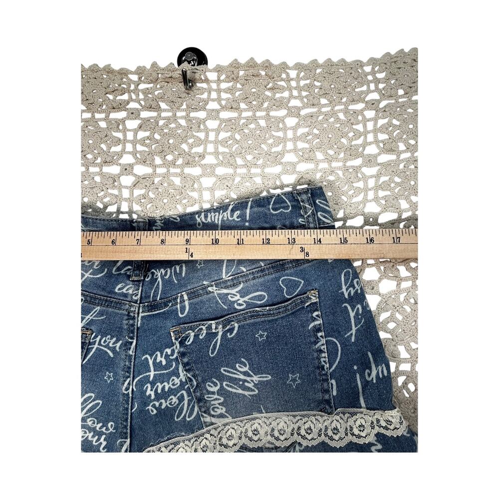 High Rise Size 10 Upcycled Denim Floral Tiered Boho Maxi Skirt Lace OOAK - Picture 6 of 10
